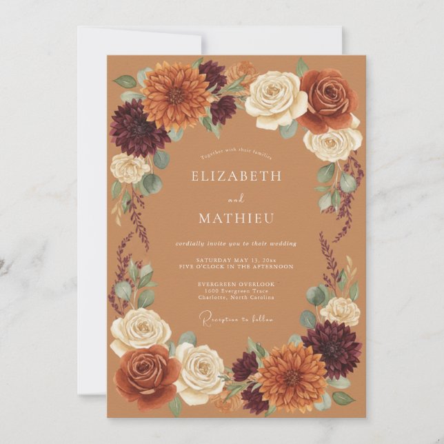 Invitation Terracotta Bloom Automne Romance Mariage (Devant)