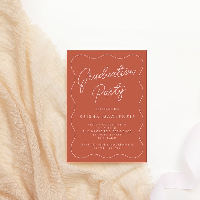 Invitation Terracotta & Blush Squiggle Graduation Party (Créateur téléchargé)