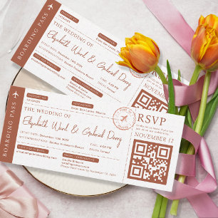 Invitation Terracotta Boarding Pass Mariage Voyage