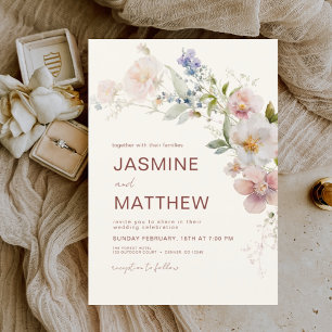 Invitation Terracotta Bohème Fleurs Sauvages Mariage Élégant