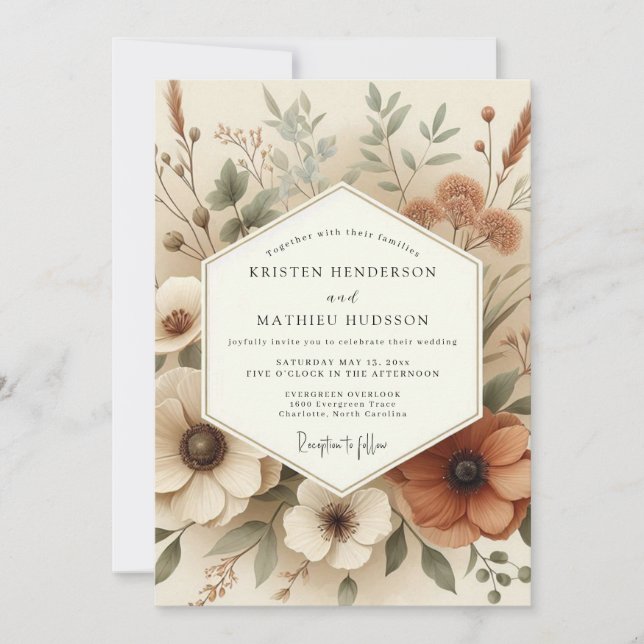 Invitation Terracotta Bohemian Flora Wedding (Devant)
