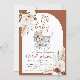 Invitation Terracotta Boho Arch Baby shower à poussettes flor