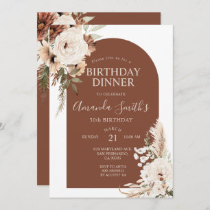 Invitation Terracotta Boho Arch Floral Anniversaire 30e Dîner