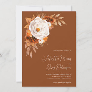 Invitation Terracotta Boho Fall Floral QR Code Photo Mariage