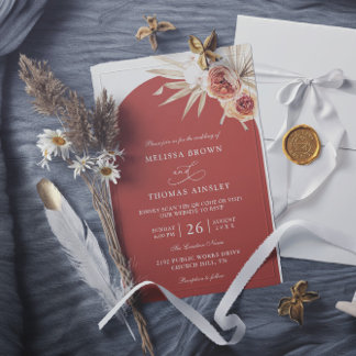 Invitation Terracotta Boho Floral Budget QR Code Wedding