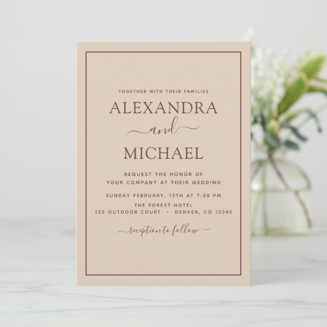 Invitation Terracotta Boho Mariage Moderne Simple (Debout devant)