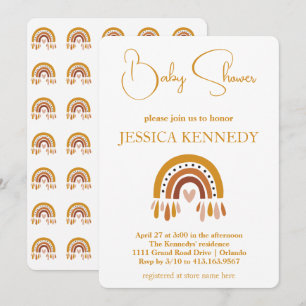 Invitation Terracotta Boho orange brûlé Baby shower arc-en-ci