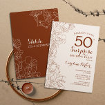 Invitation Terracotta Boho Surprise 50e fête d'anniversaire<br><div class="desc">Floral Terracotta Boho Burnt Orange Surprise 50e Anniversaire Fête Invitation. Design moderne minimaliste avec accents botaniques et police de script de typographie. Carte invitation florale simple parfaite pour une célébration anniversaire surprise femme élégante. Peut être customisé à n'importe quel âge.</div>