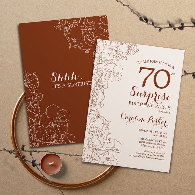 Invitation Terracotta Boho Surprise 70e fête d'anniversaire (Créateur téléchargé)