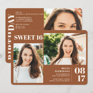 Invitation Terracotta bold 3 photos Sweet 16 anniversaire