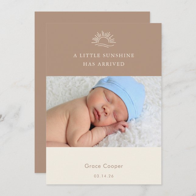 Invitation Terracotta Brown Boho Photo Baby Announcement Card (Devant / Derrière)