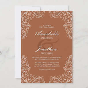 Invitation Terracotta brûlé orange élégante dentelle mariage