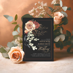 Invitation Terracotta Brûlé Orange Floral Boho noir Mariage