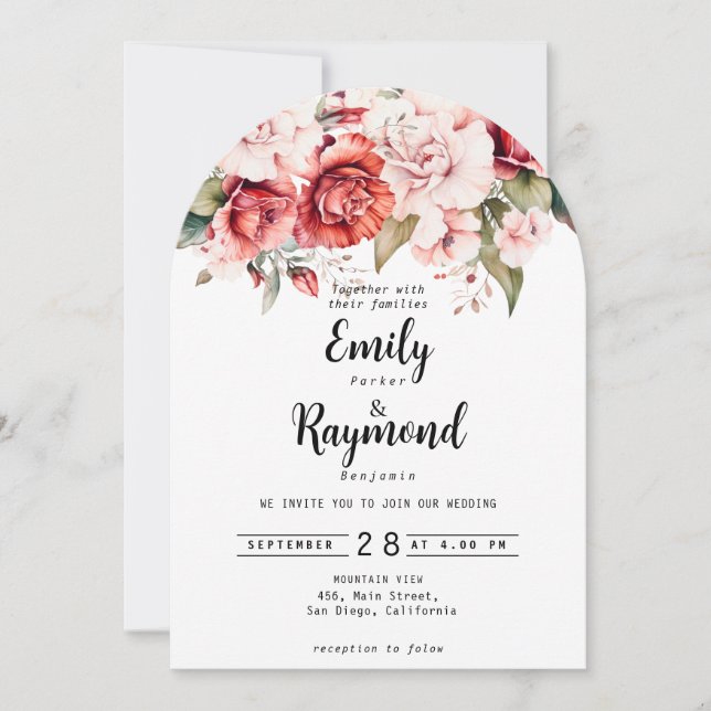 Invitation Terracotta Burgundy Blush Floral Wedding  (Devant)