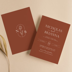 Invitation Terracotta Burn Orange Minimaliste Boho Mariage