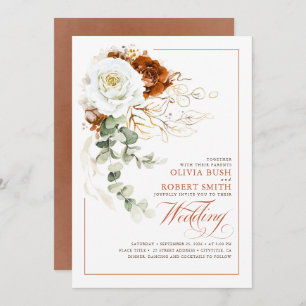 Invitation Terracotta Burnt Orange & Blanc Floral Mariage