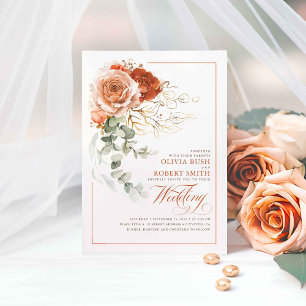 Invitation Terracotta Burnt Orange Fleurs Eucalyptus Mariage