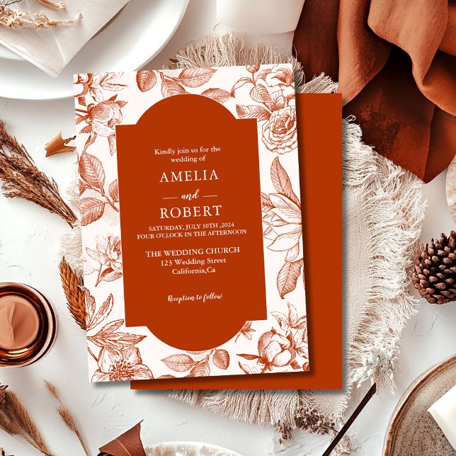Invitation Terracotta burnt orange floral Fall Wedding (Créateur téléchargé)