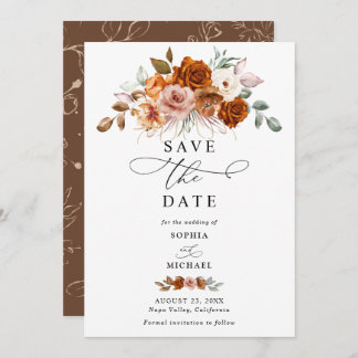 Invitation Terracotta Burnt Orange Floral Save The Date