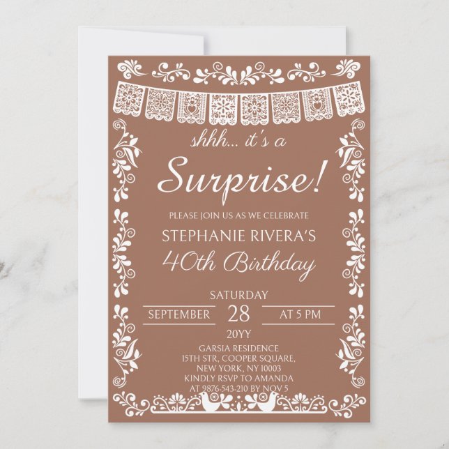 Invitation Terracotta Chut C'est une Surprise pour les 40 ans (Devant)