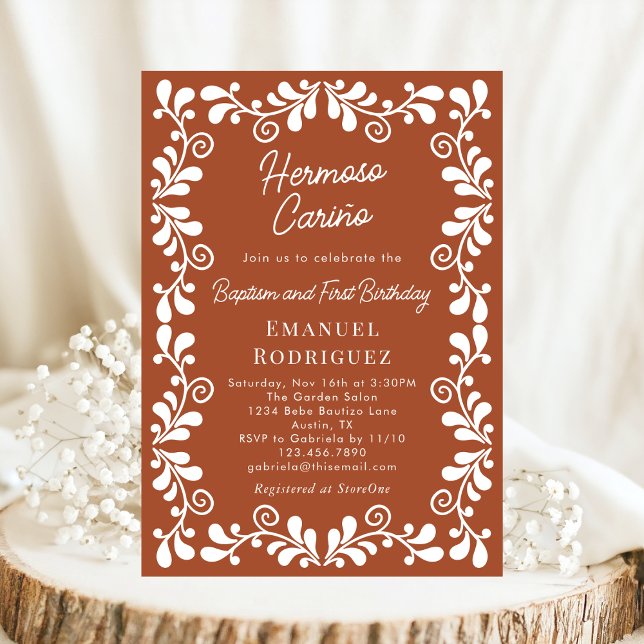 Invitation Terracotta Cielito Lindo Baptême et premier annive (Créateur téléchargé)