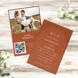 Invitation Terracotta Coriander Boho Photo QR Code Mariage