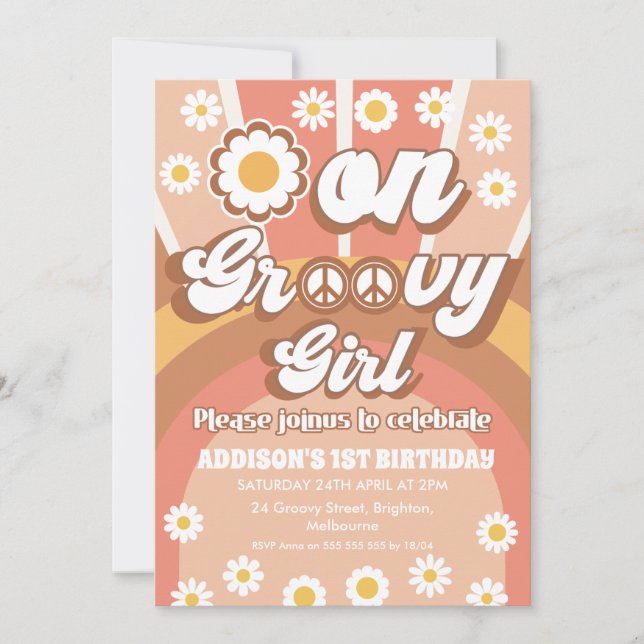 Invitation Terracotta Daisy Super One Girl 1er anniversaire (Devant)