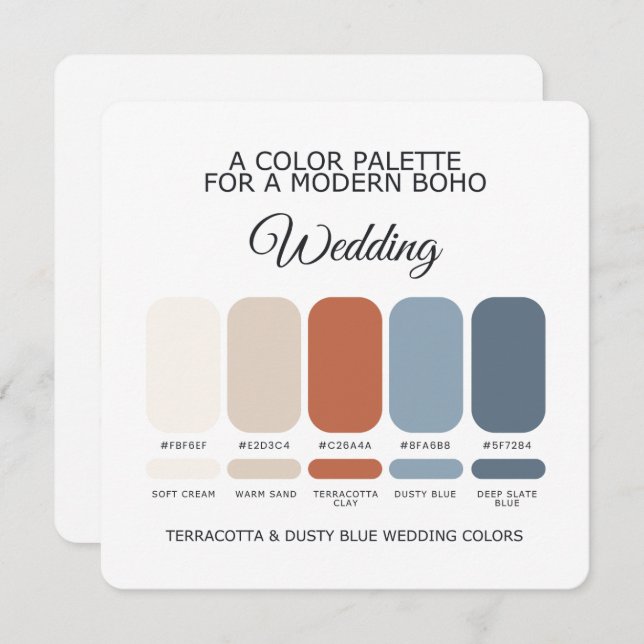 Invitation Terracotta Dusty Blue Wedding Color Palette Card (Devant / Derrière)
