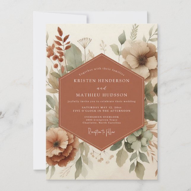 Invitation Terracotta Earthy Boho Wedding (Devant)