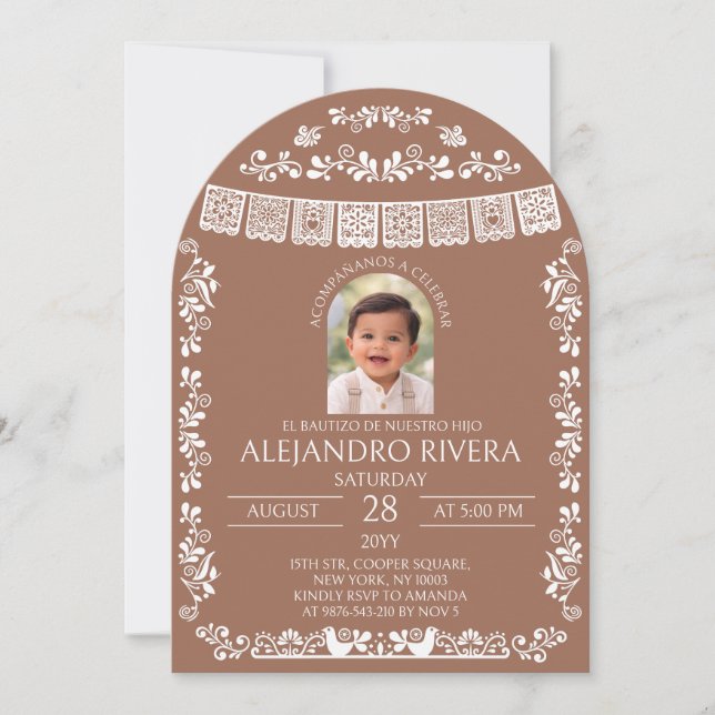 Invitation Terracotta El Bautizo Boy Photo Baptism Arch (Devant)