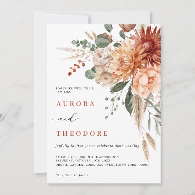 Invitation Terracotta et Emerald Green Rustic FlorMariage (Devant)