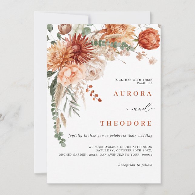 Invitation Terracotta et Emerald Green Rustic FlorMariage (Devant)