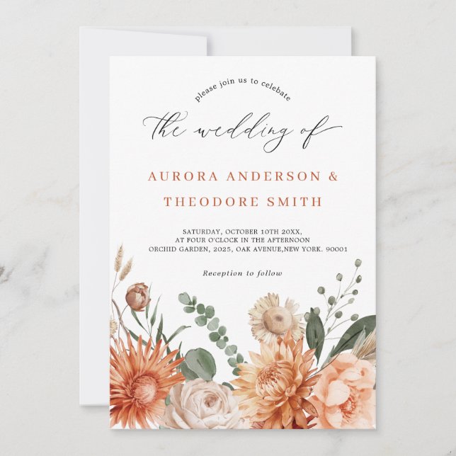 Invitation Terracotta et Emerald Green Rustic FlorMariage (Devant)
