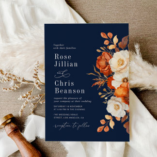 Invitation Terracotta Et Marine bleu Mariage Floral
