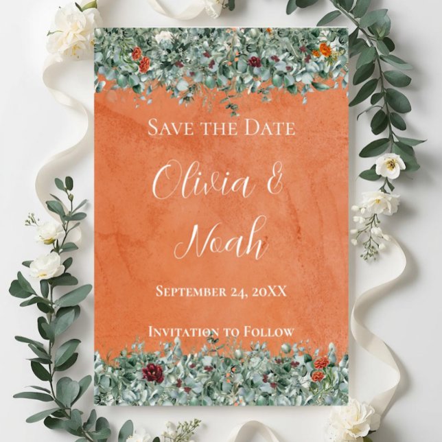 Invitation Terracotta Eucalyptus Bourgogne Orange Floral STD (Créateur téléchargé)
