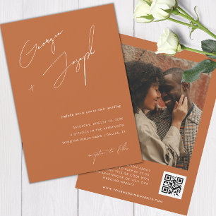 Invitation Terracotta Fall Script Photo QR Code Mariage