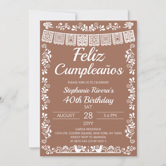 Invitation Terracotta Feliz Cumpleaños 40th Birthday  (Devant)