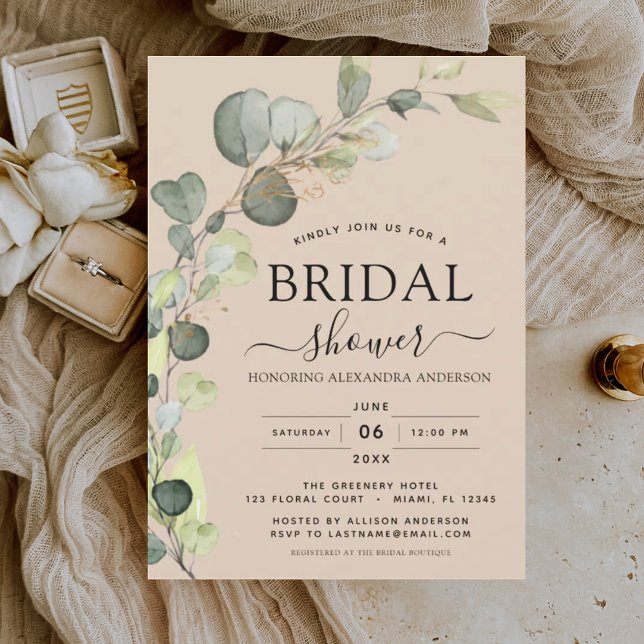 Invitation Terracotta Fête des mariées beige Eucalyptus (Créateur téléchargé)