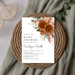 Invitation Terracotta Floral Bural Orange Boho Baby shower