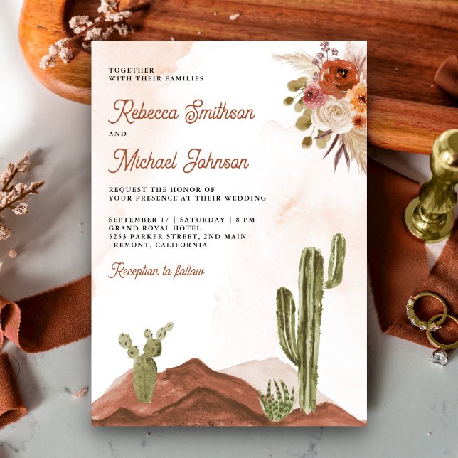 Invitation Terracotta Floral Cactus QR Code Photo Mariage (Créateur téléchargé)