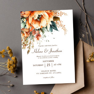 Invitation Terracotta Floral Élégant Mariage de automne rusti