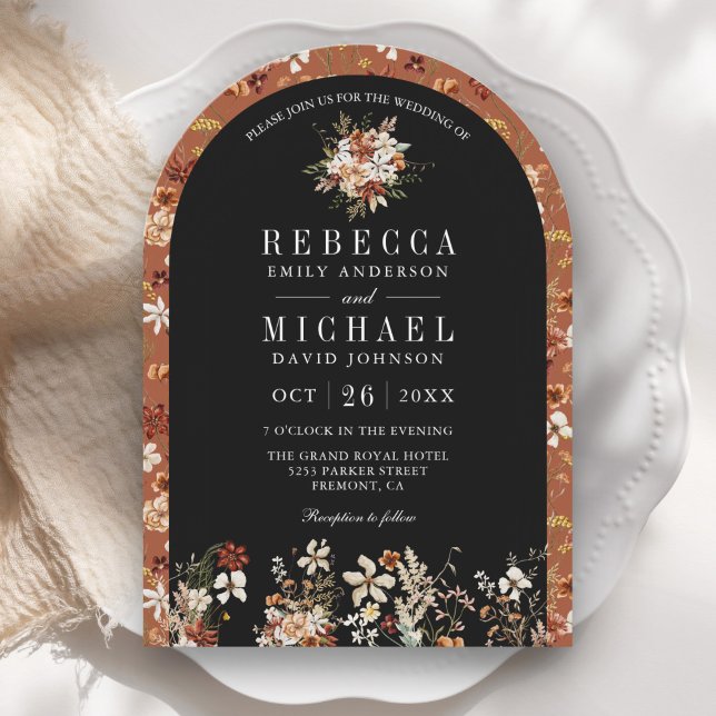 Invitation Terracotta Floral Fleur sauvage Black Arch Mariage (Créateur téléchargé)