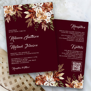 Invitation Terracotta Floral Fleur sauvage Bourgogne Mariage