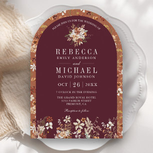 Invitation Terracotta Floral Fleur sauvage Burgundy Arch Mari
