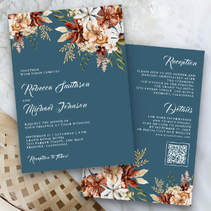 Invitation Terracotta Floral Fleur sauvage Dusty Blue Mariage