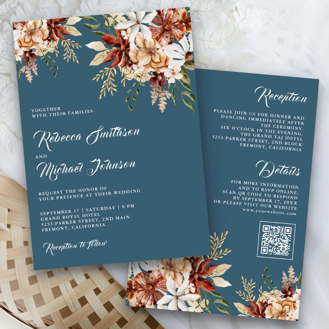 Invitation Terracotta Floral Fleur sauvage Dusty Blue Mariage (Créateur téléchargé)