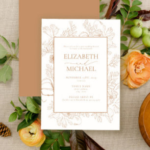 Invitation Terracotta Floral Line Art Post Mariage Brunch