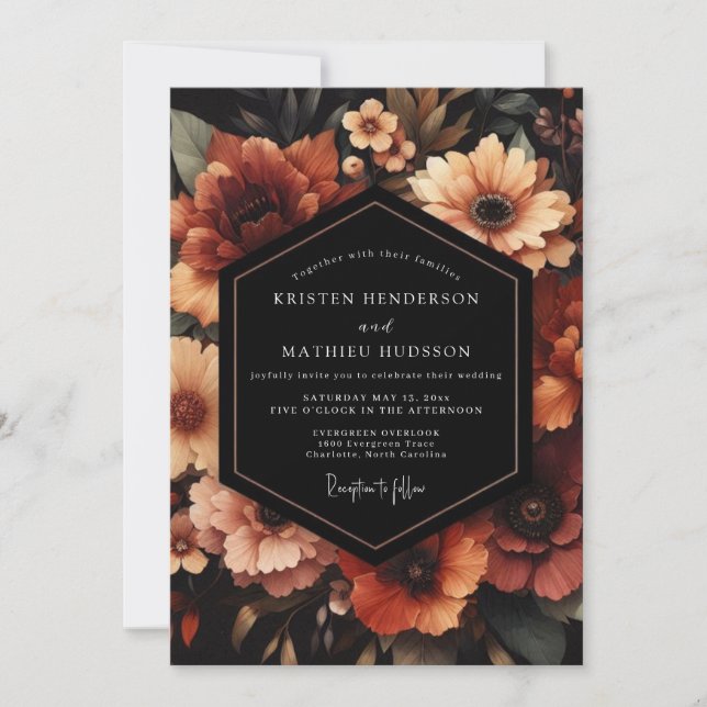 Invitation Terracotta Floral Nocturne Wedding (Devant)