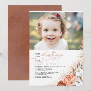 Invitation Terracotta Floral Pampas Grass Christening Photo