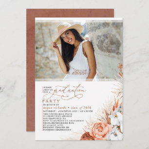 Invitation Terracotta Floral Pampas Grass Graduation Photo